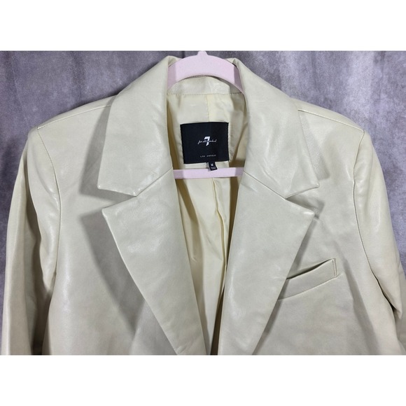 7 For All Mankind Faux Leather Cropped Blazer Cream Double Breasted Jacket M - Picture 4 of 9